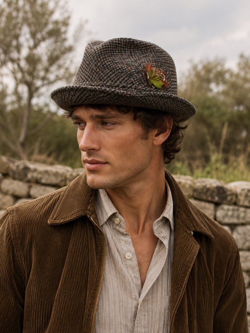 Dunn & Co Vintage Stetson 100% Pure Wool HarrisTweed Trilby Hat with Feather